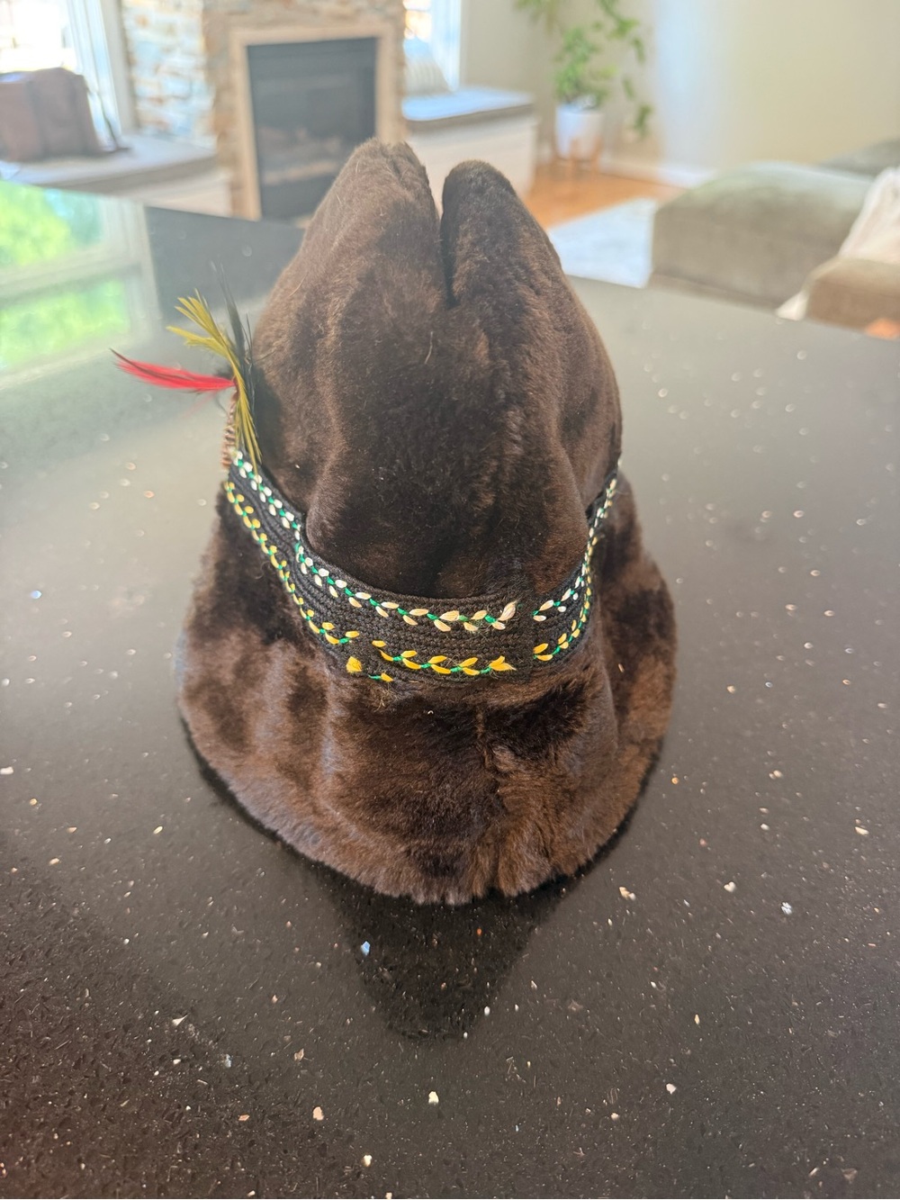 Men's Plush Brown Alpine Hat with Braided Trim